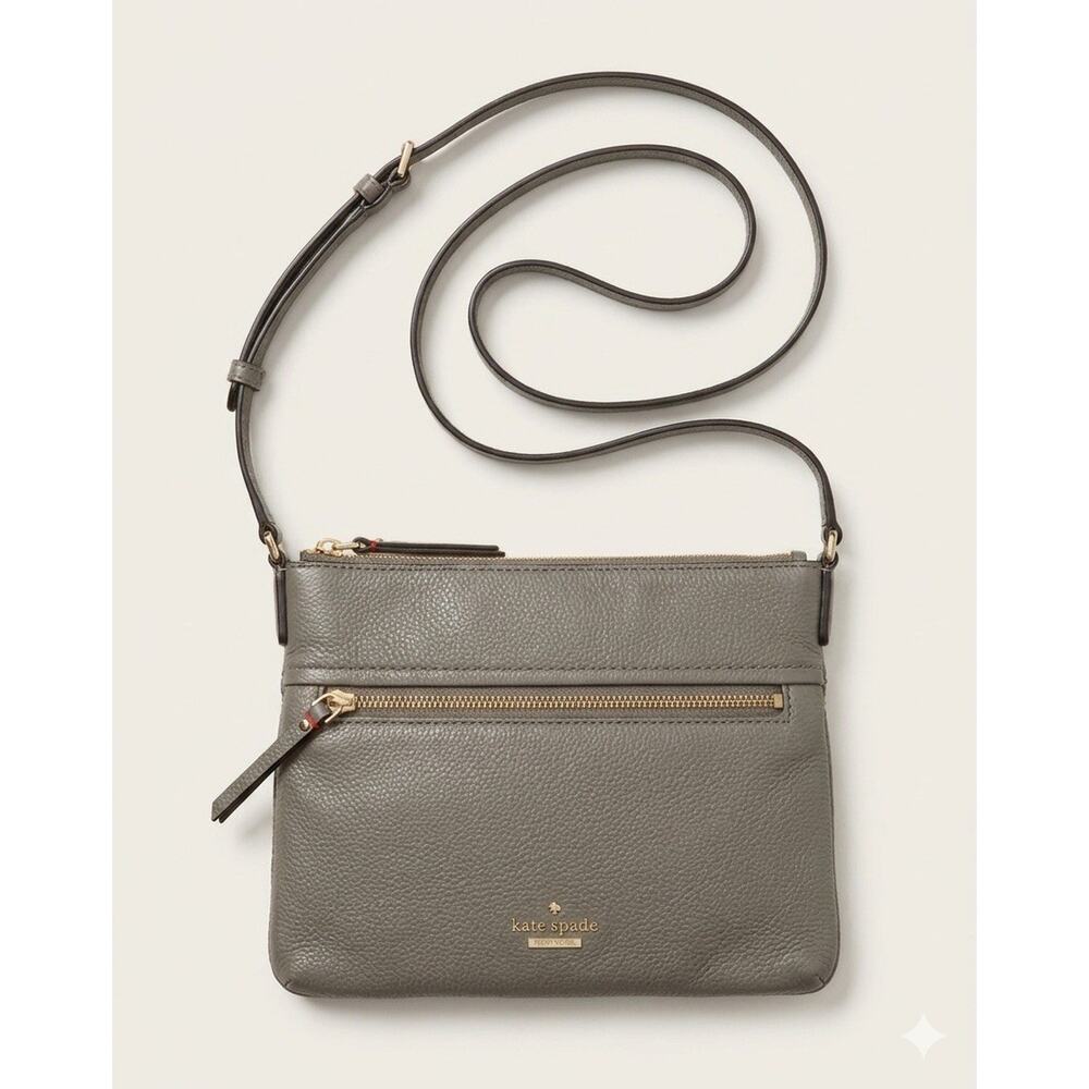 Kate Spade New York Gray Pebbled Leather Jackson Top Zip Crossbody Bag Purse